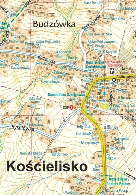 Zakopane, Bukowina i Białka Tatrzańska, Kościelisko. Laminowana mapa turystyczna wydawnictwa Gauss. Fragment 3