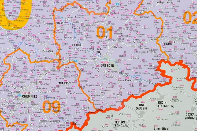 Niemcy 1:750 000. Mapa ścienna administracyjna z kodami pocztowymi. Wydawnictwo: Stiefel. Fragment 7