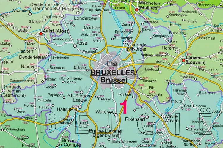 Beneluks 1:420 000. Belgia, Holandia, Luksemburg. Mapa administracyjna z kodami pocztowymi w ramie drewnianej. Wydawnictwo: Stiefel. Fragment 2