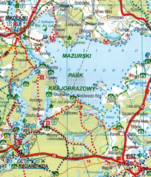 Województwo warmińsko-mazurskie / Warmia i Mazury. Laminowana mapa administracyjno-turystyczna wydawnictwa BiK. Fragment 2