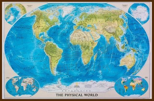 Świat 1:35 842 000. Mapa fizyczna w ramie drewnianej. National Geographic