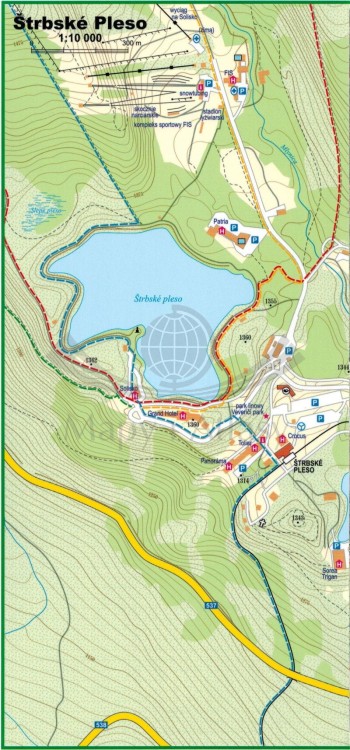 Tatry Polskie i Słowackie 1:55 000. Laminowana mapa turystyczna wydawnictwa ExpressMap. Mapa Szczyrbskiego Jeziora