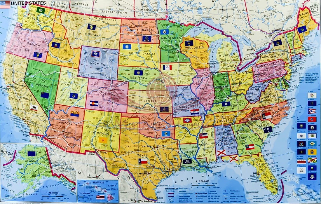 USA 1:5 500 000. Mapa kodowa w ramie drewnianej. ST