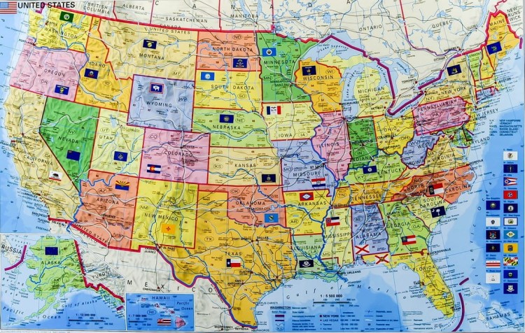 USA 1:5 500 000. Mapa kodowa w ramie drewnianej. Wydawnictwo: Stiefel