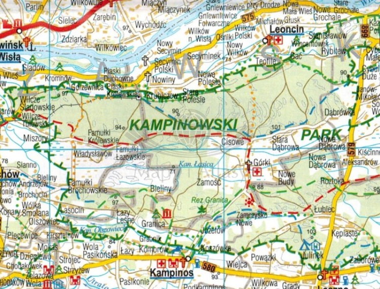 Województwo mazowieckie 1:270 000. Mapa turystyczno-samochodowa wydawnictwa BiK.  Fragment 2