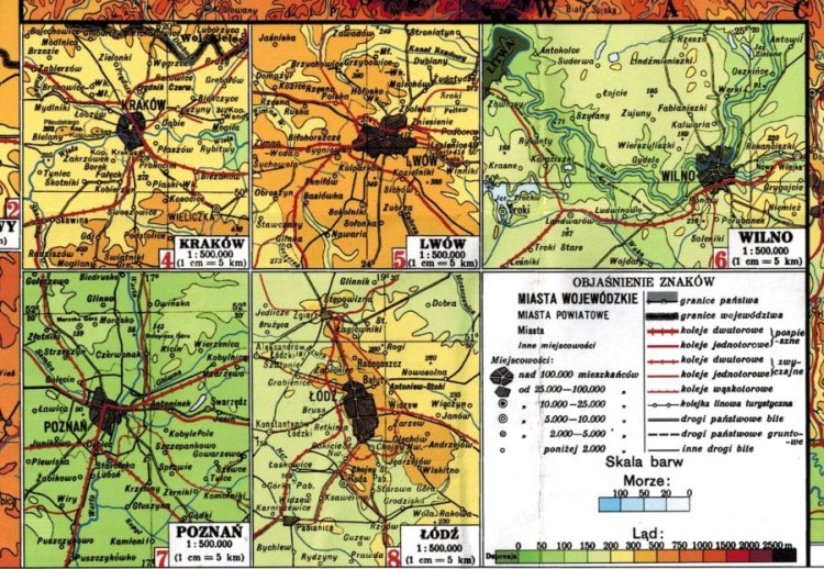 Polska mapa fizyczna 1:1 250 000. Reedycja. Lwów 1939 r. Fragment 3