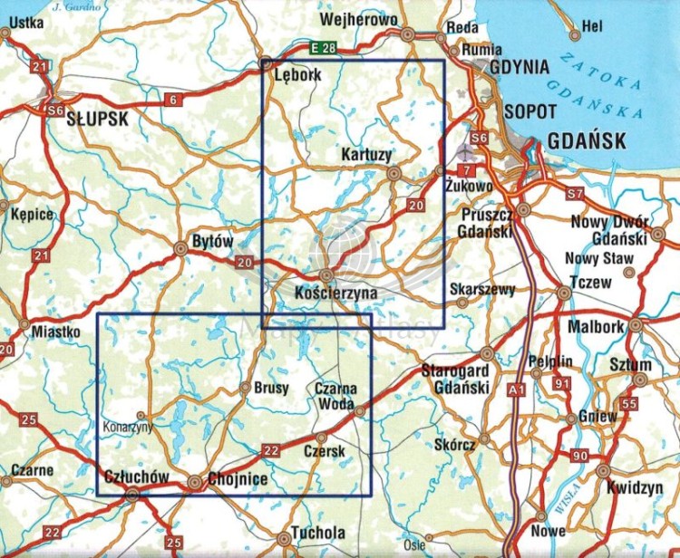 Kaszuby dla rowerzystów i piechurów 1:60 000. Wodoodporna mapa turystyczna wydawnictwa Galileos. Zasięg