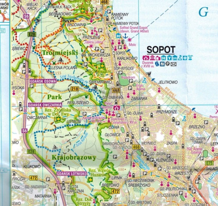 Trójmiasto i okolice. Pomorze. Mapa turystyczna tras rowerowych. Nie tylko Green Velo. Euro Pilot. Fragment