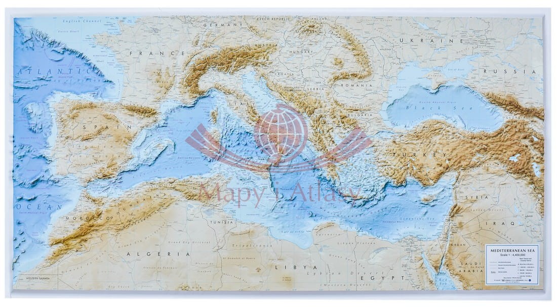 Morze Śródziemne / Europa południowa i Afryka północna. Mapa plastyczna, fizyczna