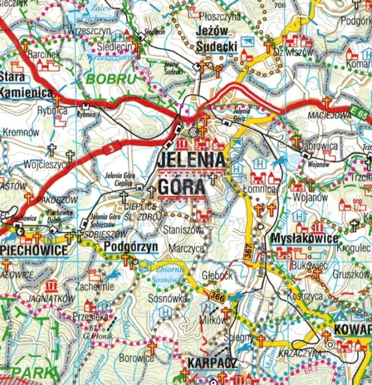 Województwo dolnośląskie 1:270 000. Mapa administracyjno-turystyczna wydawnictwa BiK.  Fragment 2