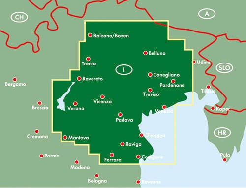Wenecja, Udine, Padwa. Mapa samochodowo-turystyczna wydawnictwa Freytag & Berndt. Zasięg