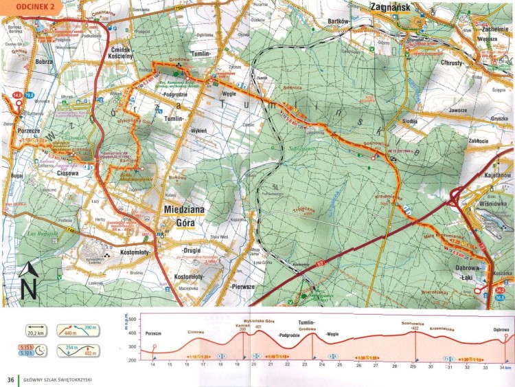 Główny Szlak Świętokrzyski. Przewodnik wydawnictwa Compass. Przykładowa mapa