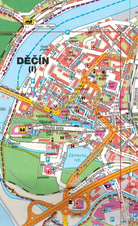 Decin i okolice. Czeskie Średniogórze, Saksonia, Czeska Szwajcaria. Plan miasta / Mapa turystyczna wydawnictwa Freytag & Berndt. Fragment 1
