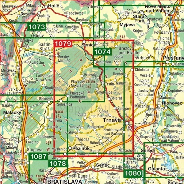 Małe Karpaty, Czerwony Kamień, Jaskinia Driny. Mapa turystyczna 1079 wydawnictwa Shocart. Zasięg