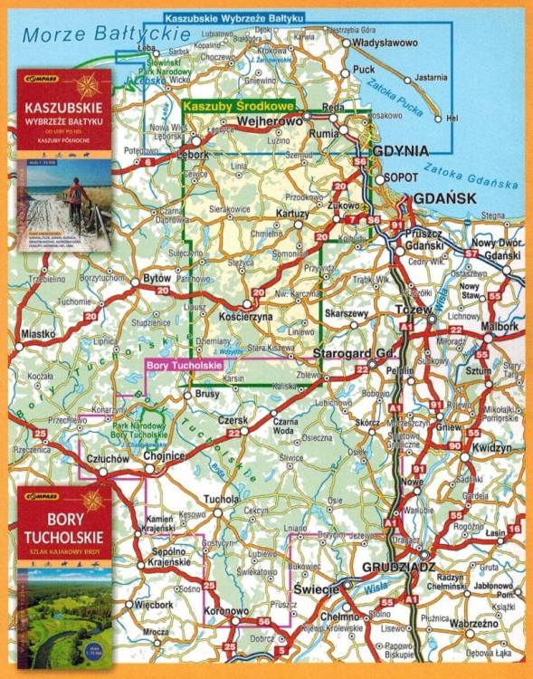 Kaszuby Środkowe 1:55 000. Mapa turystyczna wydawnictwa Compass. Zasięg