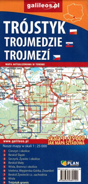 Pogranicze polsko-czesko-słowackie / Trójstyk. Mapa turystyczna wydawnictwa Galileos. Okładka tył