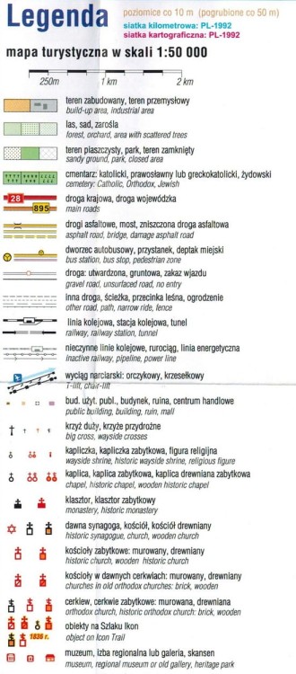 Góry Sanocko-Turczańskie. Okolice Sanoka. Mapa turystyczna wydawnictwa Compass. Legenda 1