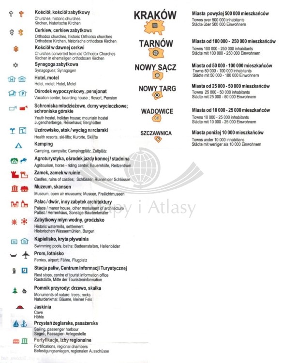 Województwo małopolskie / Małopolska 1:250 000. Mapa administracyjno-turystyczna wydawnictwa BiK. Legenda 2