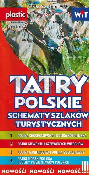 Tatry Polskie. Foliowane schematy szlaków turystycznych. Panoramy widokowe. WiT