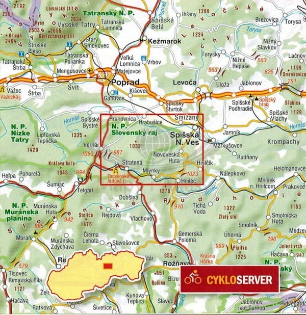Słowacki Raj. Mapa turystyczna 704 wydawnictwa Shocart. Zasięg