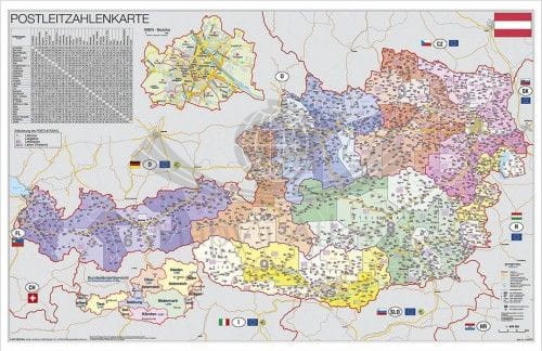 Austria 1:620 000. Mapa kodowa w ramie drewnianej