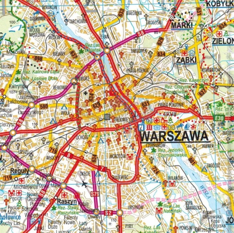 Województwo mazowieckie 1:270 000. Mapa turystyczno-samochodowa wydawnictwa BiK.  Fragment 1