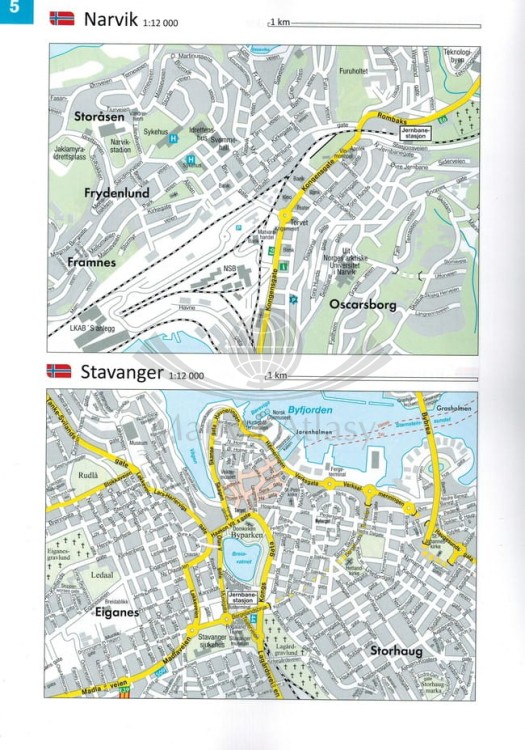 Norwegia 1:250 000 / 1:400 000. Atlas turystyczno-samochodowy wydawnictwa Freytag & Berndt. Plany miast - przykładowy arkusz