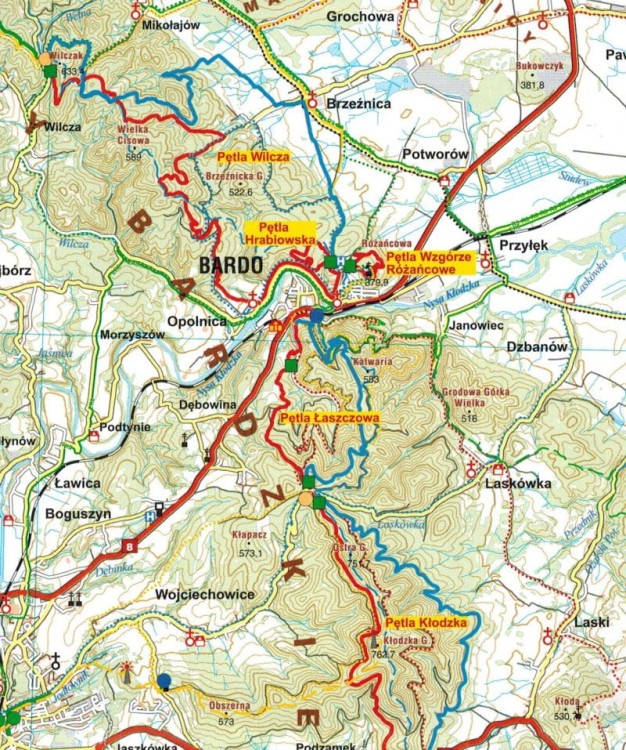 Ziemia Kłodzka. Mapa turystyczna tras rowerowych Singletrack Glacensis wydawnictwa Galileos. Mapa 1:95 000 - fragment