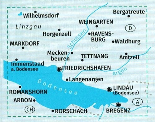 Jezioro Bodeńskie / Bodensee. Zestaw dwóch map turystycznych 11 wydawnictwa Kompass. Mapa 2 - zasięg