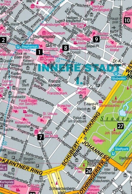 Wiedeń. Laminowana mapa / Plan miasta + Miniprzewodnik wydawnictwa ExpressMap. Fragment 2