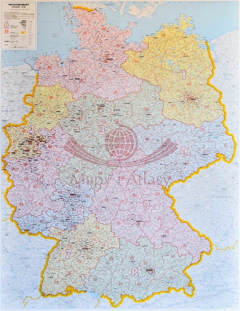 Niemcy 1:700 000. Kody pocztowe. Mapa ścienna. Way-ok