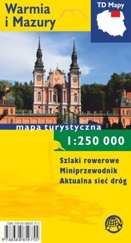 Warmia i Mazury 1:250 000. Laminowana mapa turystyczno-samochodowa wydawnictwa Agencja TD. Okładka