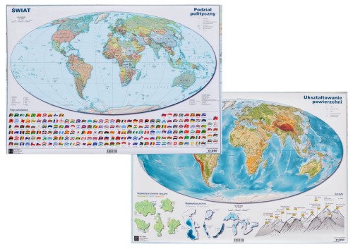 Świat. Mapa polityczna i fizyczna. Podkładka na biurko. Dwie strony