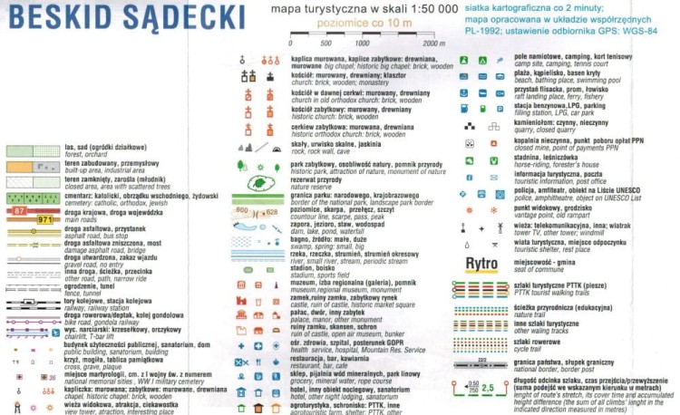 Beskid Sądecki 1:50 000. Mapa turystyczna wydawnictwa Compass. Legenda