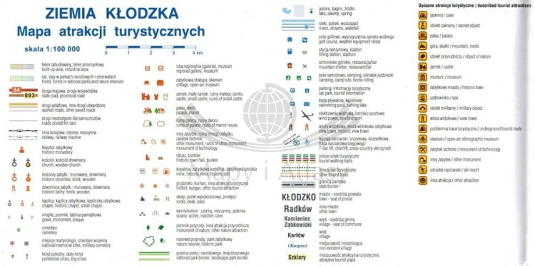 Ziemia Kłodzka 1:100 000. Mapa atrakcji turystycznych wydawnictwa Compass. Legenda