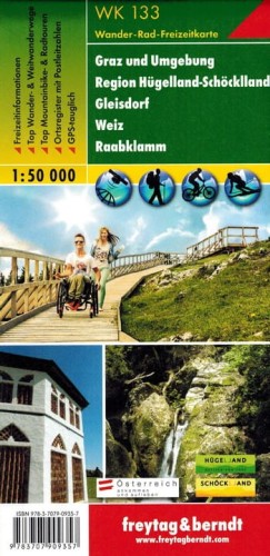 Graz i okolice. Region Hugelland-Schocklland, Gleisdorf, Weiz, Raabklamm. Mapa turystyczna wydawnictwa Freytag & Berndt. Okładka
