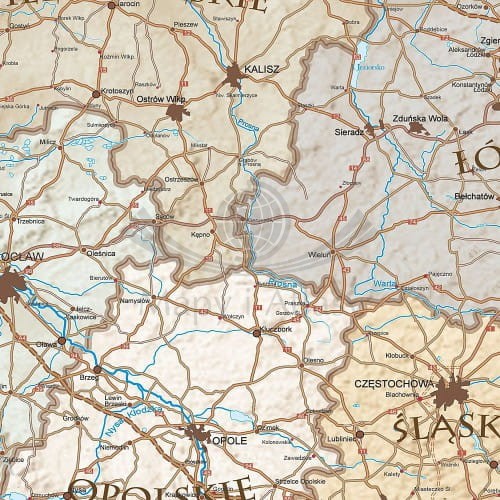 Rzeczpospolita Polska. Mapa administracyjno-drogowa, stylizowana. Wersja do wpinania. Fragment 3