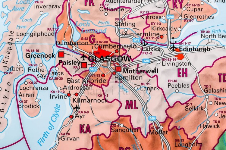 Wyspy Brytyjskie / Wielka Brytania 1:1 200 000. Mapa kodowa w ramie drewnianej. Wydawnictwo: Stiefel. Fragment 3