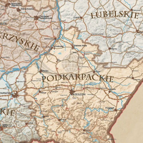 Rzeczpospolita Polska. Mapa administracyjno-drogowa, stylizowana. Wersja do wpinania. Fragment 4