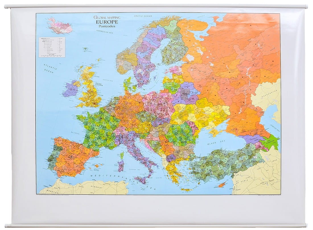 Europa 1:4 250 000. Mapa ścienna. Kody pocztowe