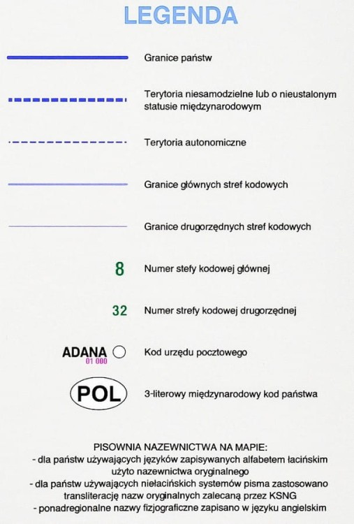 Europa 1:3 000 000. Mapa ścienna kodowa wydawnictwa Jokart. Legenda