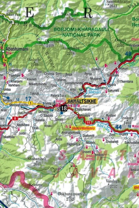 Gruzja. Tbilisi, Batumi, Kazbek, Swanetia. Laminowana mapa samochodowo-turystyczna + Miniprzewodnik wydawnictwa ExpressMap. Fragment 1