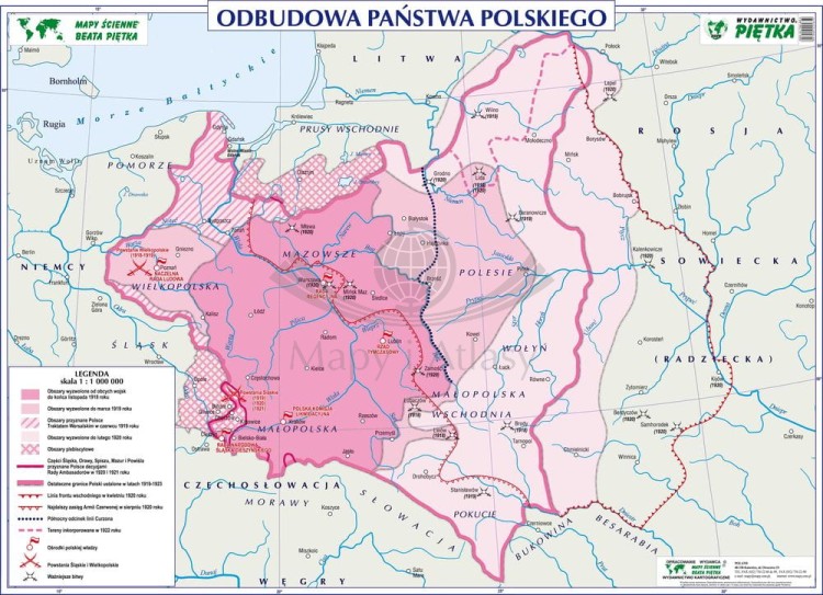 Odbudowa państwa polskiego. Szkolna mapa ścienna