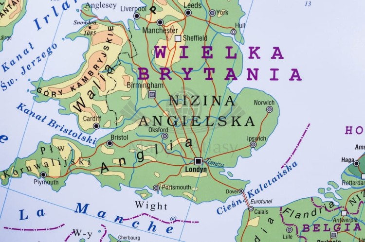 Europa 1:3 300 000. Dwustronna mapa ścienna. Strona ogólnogeograficzna (fizyczna) - fragment 5