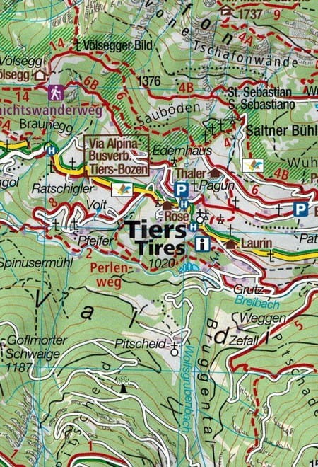 Dolomity. Zestaw czterech map turystycznych 672 wydawnictwa Kompass. Mapa 2 - fragment