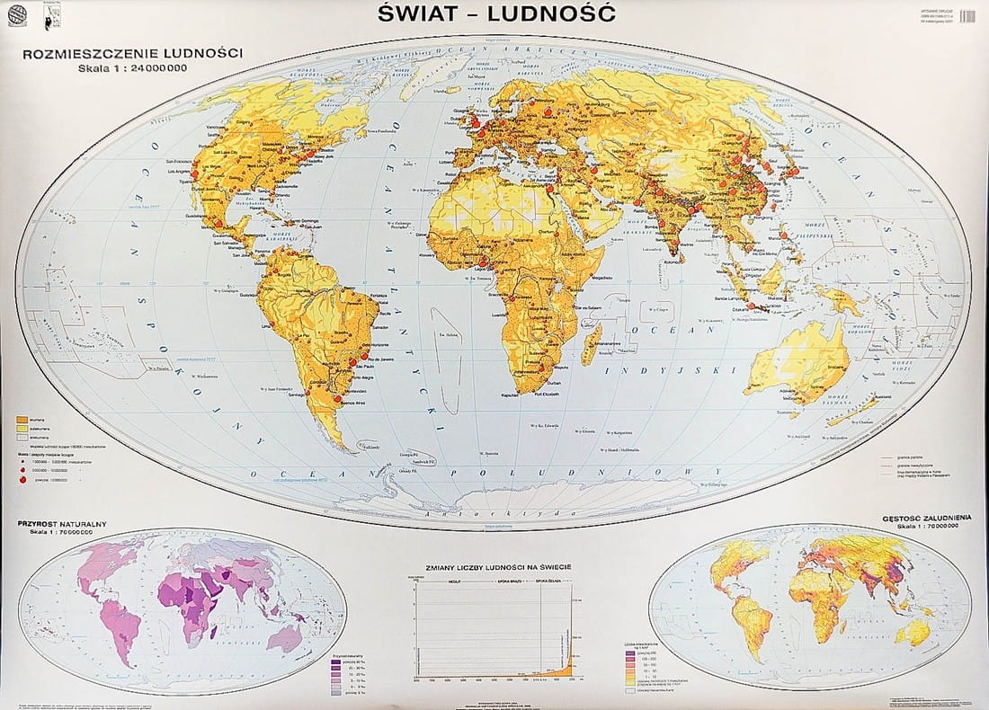 ŚWIAT MAPA ŚCIENNA LUDNOŚCI NOWA ERA